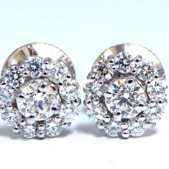 1ct. natural round diamond cluster earrings 14 karat - Picture 1 of 3